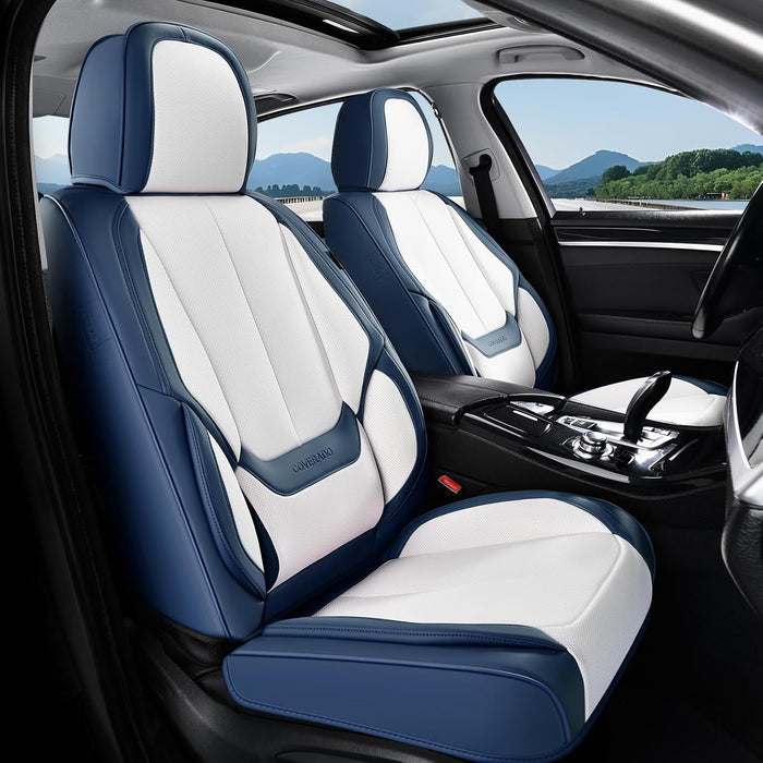 Premium Leather Car Seat Covers Full Set – Waterproof Universal Fit for Most Cars, SUVs & Trucks – Front & Rear Seat Protector – Black & White