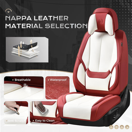 Transform Your Ride with Our Stylish 5-Piece Waterproof Nappa Leather Car Seat Cover Set - Universal Fit in Red & White with Head Pillow