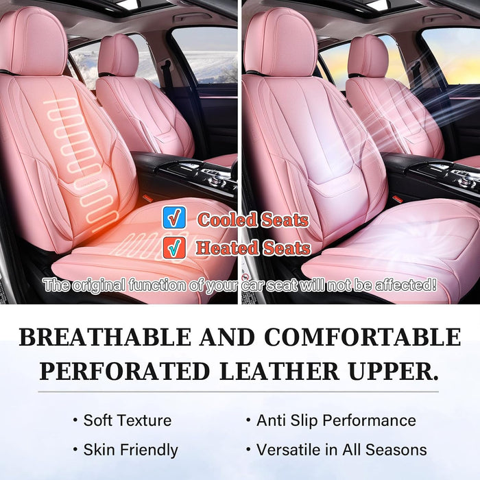 Car Seat Covers Full Set, Seat Covers for Cars, Pink Car Seat Protector Waterproof, Nappa Leather Car Seat Cushion, Car Seat Covers Front Seats and Back Fit for Most Cars