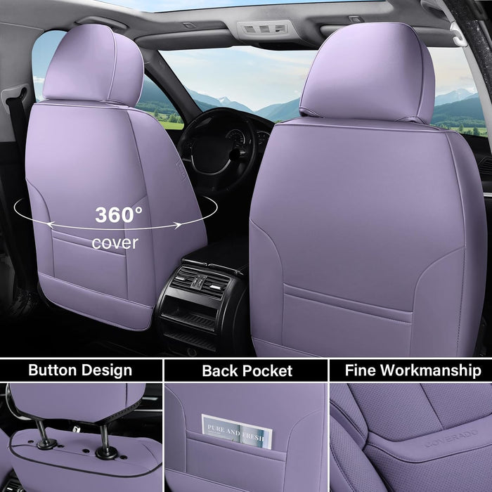 Universal Seat Covers Full Set, 5 Seats Universal Seat Covers for Cars, Waterproof NAPPA Leather Car Seat Covers with Head Pillow, Auto Protectors Fit for Most Sedans SUV Pick-Up Truck-Purple