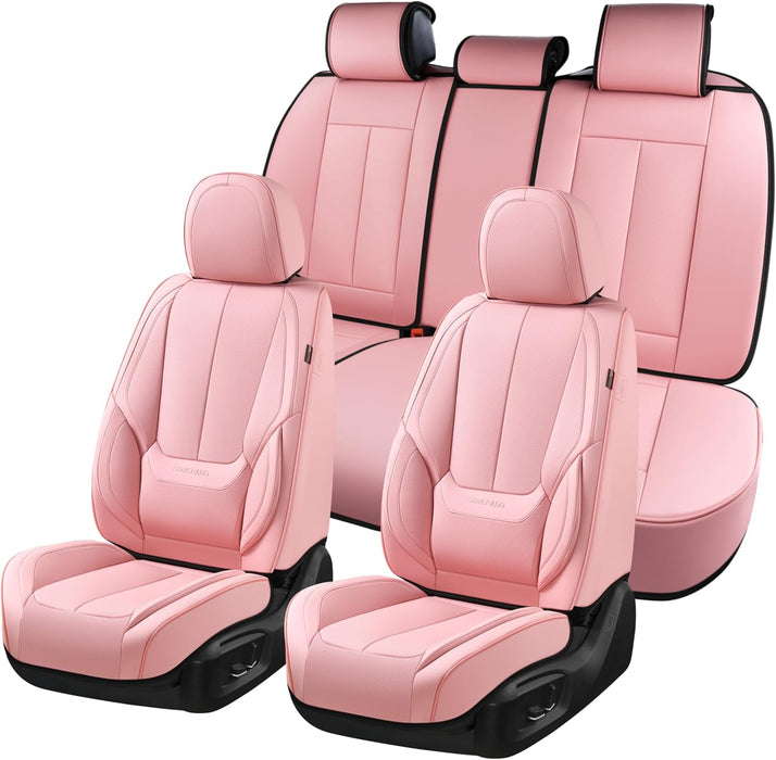 Car Seat Covers Full Set, Seat Covers for Cars, Pink Car Seat Protector Waterproof, Nappa Leather Car Seat Cushion, Car Seat Covers Front Seats and Back Fit for Most Cars