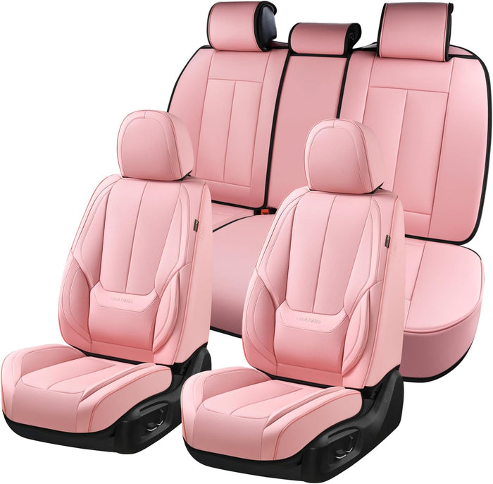 Car Seat Covers Full Set, Seat Covers for Cars, Pink Car Seat Protector Waterproof, Nappa Leather Car Seat Cushion, Car Seat Covers Front Seats and Back Fit for Most Cars