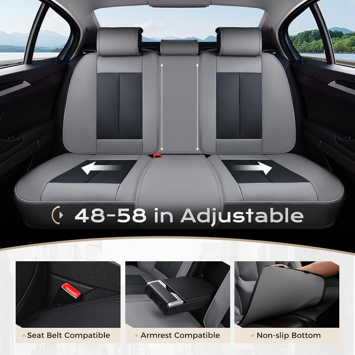  Leather Seat Covers Full Set, 5 Seats Seat Covers for Cars, Waterproof Nappa Leather Car Seat Covers with Head Pillow, Seat Protectors Car Seat Cushion Universal Fit for Most Cars (Gray&Black)