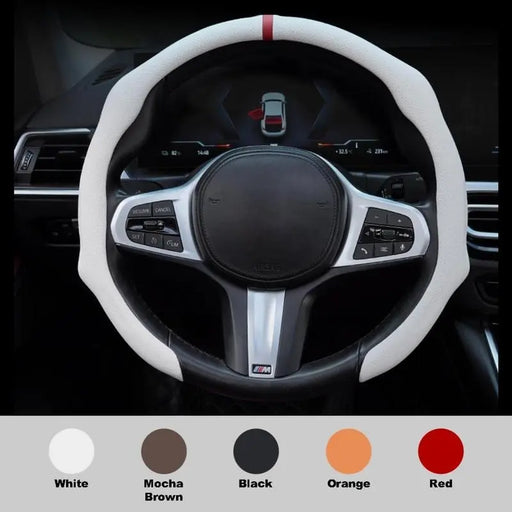 Leather 5D Universal Steering Wheel Cover with Centering Mark Quick Install Non Slip Breathable Ultra Thin Fit for All Seasons Automotive Accessory White Premium Quality Wheel Cover for GMC