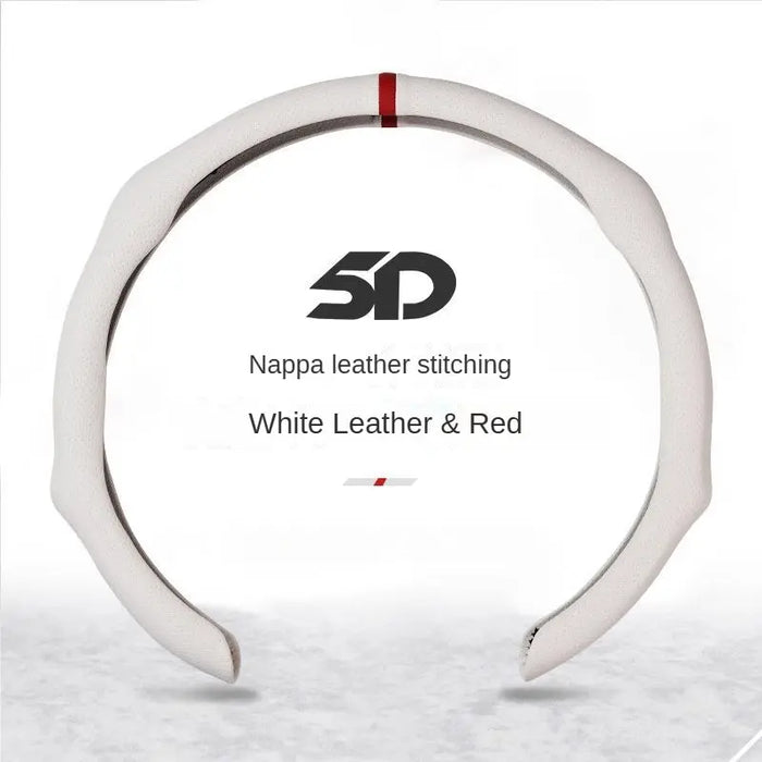 Leather 5D Universal Steering Wheel Cover with Centering Mark Quick Install Non Slip Breathable Ultra Thin Fit for All Seasons Automotive Accessory White Premium Quality Wheel Cover for GMC