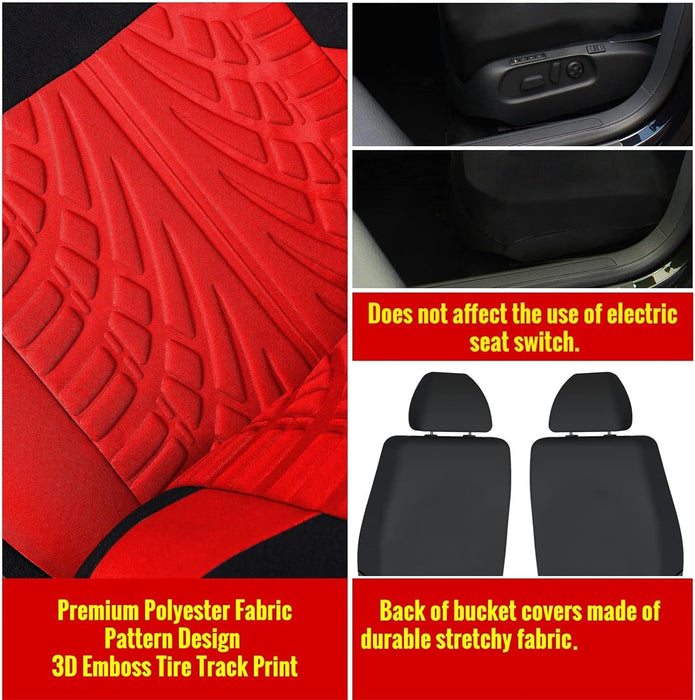 Car Seat Covers Universal Fit Full Set Car Seat Protectors Tire Tracks Car Seat Accessories - 9PCS, Red