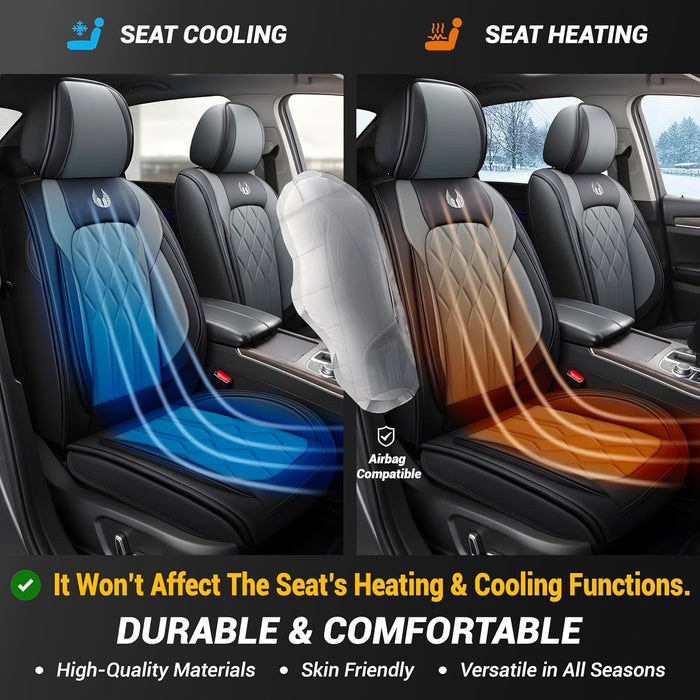 Car Seat Covers Full Set Premium Waterproof Faux Leather Cushion Universal Accessories Fit SUV Truck Sedan Automotive Vehicle Auto Interior Protector (Os010-Gray)