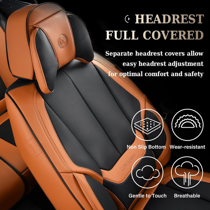 Universal Waterproof Nappa Leather Car Seat Covers Full Set for 5 Seats, Airbag Compatible, Black & Brown, Fits Cars, SUVs & Trucks