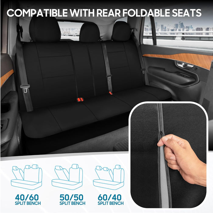 Polypro Car Seat Covers Full Set in Solid Black, Front and Rear Split Bench Seat Covers for Cars, Easy to Install Car Seats Cover Set and Accessories for Auto Trucks Van SUV - Solid Black