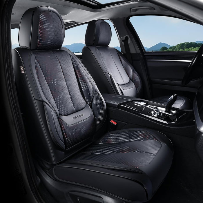 Leather Car Seat Covers Full Set – Waterproof Universal Seat Covers for Cars, SUVs & Trucks, Front & Rear Auto Seat Protector, Airbag Compatible, Black Camo