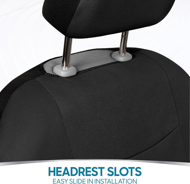 Polypro Car Seat Covers Full Set in Solid Black, Front and Rear Split Bench Seat Covers for Cars, Easy to Install Car Seats Cover Set and Accessories for Auto Trucks Van SUV - Solid Black