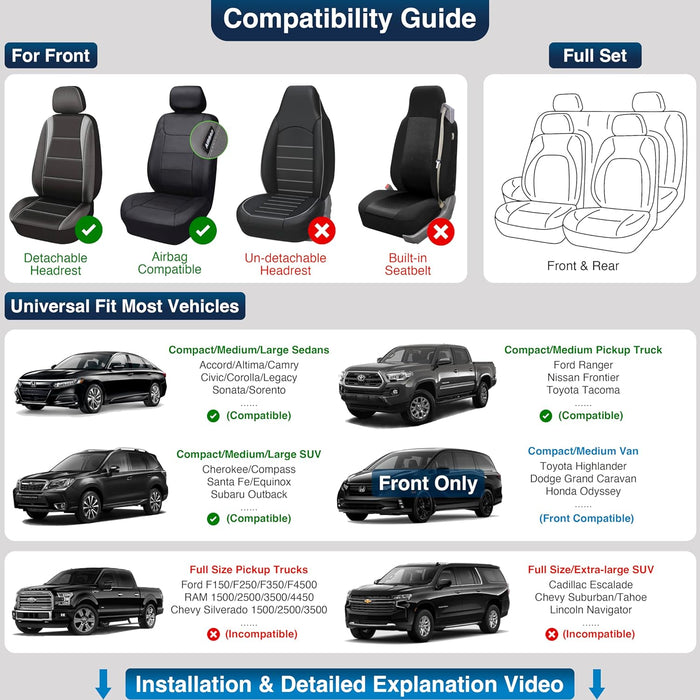 Car Seat Covers Full Set Premium Waterproof Faux Leather Cushion Universal Accessories Fit SUV Truck Sedan Automotive Vehicle Auto Interior Protector (Os010-Gray)
