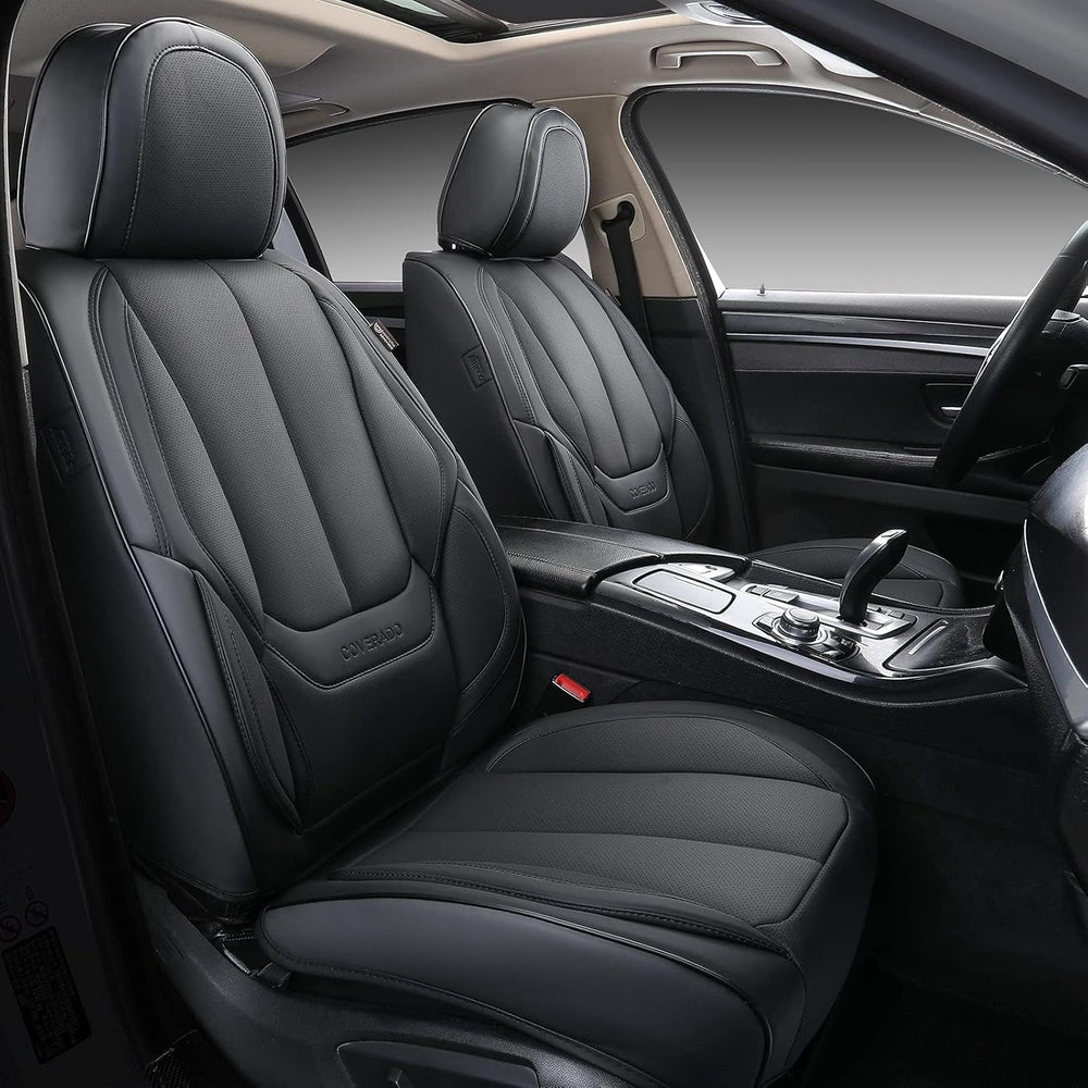 Seat Covers Full Set, Black Seat Covers for Cars 5 Seats, Car Seat Protector, Waterproof Nappa Leather Car Seat Cushion, Front and Rear Car Seat Cover Fit for Most Sedans SUV Pick-Up Truck