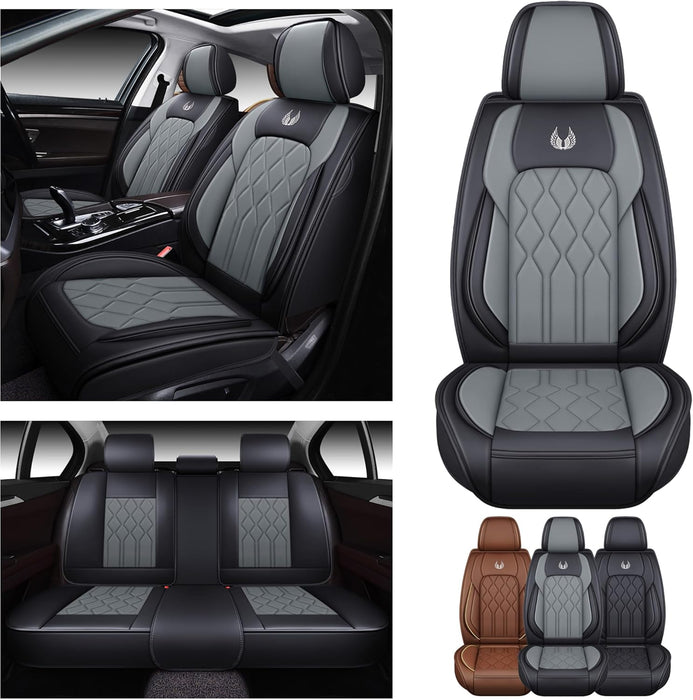Car Seat Covers Full Set Premium Waterproof Faux Leather Cushion Universal Accessories Fit SUV Truck Sedan Automotive Vehicle Auto Interior Protector (Os010-Gray)