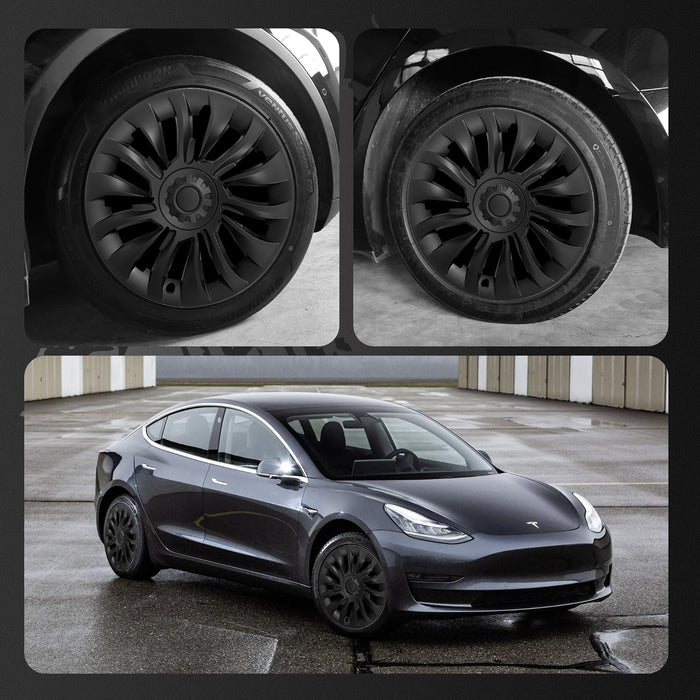 FORAUTOMOD 18 Inch Wheel Covers for Tesla Model 3, Hubcaps for Tesla Model 3, Matte Black Wheel Cover Hubcaps Compatible for Model 3 2024 2023 2022 2021, Accessories, Set of 4 (Asymmetry)