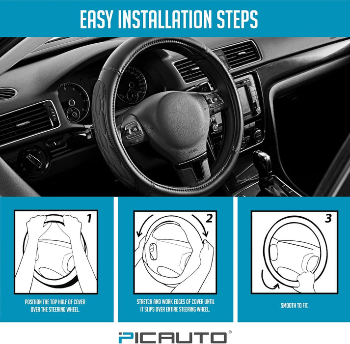 Steering Wheel Cover, Black Thick Rhombic Foam and Premium Leather, Universal 14.5-15.5 Inch Breathable Anti-Slip Steering Wheels Accessories for Men & Women