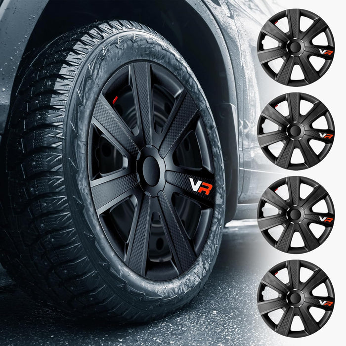 VR Carbon Vehicle Wheel Covers, Premium European-Made Rim Covers with 3-Step Retention System, Durable Hub Caps Fits Most Steel Wheels, Set of 4, 17 Inch