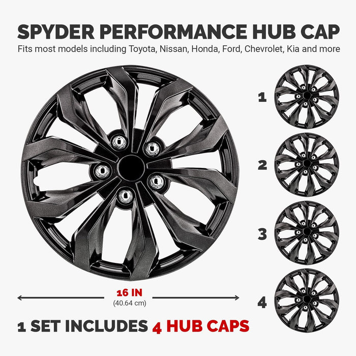 Automotive WH555-16GM-B 16 Inch Spyder Gunmetal Grey Universal Hubcap Wheel Covers for Cars - Set of 4 - Fits Most Cars