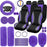 43 Pcs Car Seat Cover Full Set for Women Christmas Fuzzy Car Accessories Fluffy Steering Wheel Cover Front Rear & Belt Handbrake Shift Accessory for Winter (Rose Red)