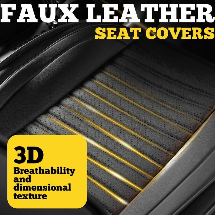 Front Car Seat Covers, Faux Nappa Leather, Airbag Compatible and Waterproof Protectors for Sedans Suvs, Breathable Anti-Slip Interior for Commuters and Rideshare, Black