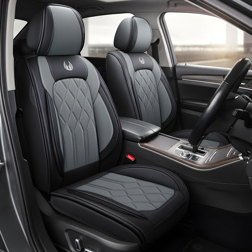 Car Seat Covers Full Set Premium Waterproof Faux Leather Cushion Universal Accessories Fit SUV Truck Sedan Automotive Vehicle Auto Interior Protector (Os010-Gray)