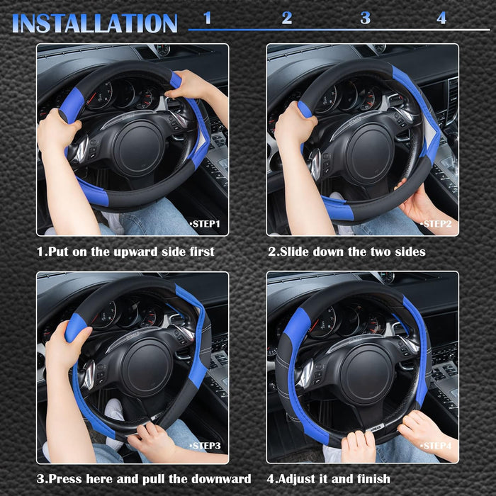 Line Rider Microfiber Leather Sporty Steering Wheel Cover Universal Fits for 95% Truck,Suv,Cars,14.5-15Inch Anti-Slip Safety Comfortable Desgin (Black-Blue)