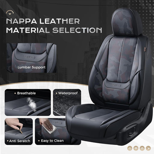 Leather Car Seat Covers Full Set – Waterproof Universal Seat Covers for Cars, SUVs & Trucks, Front & Rear Auto Seat Protector, Airbag Compatible, Black Camo
