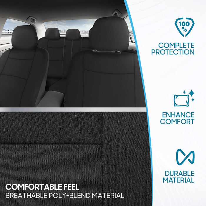 Polypro Car Seat Covers Full Set in Solid Black, Front and Rear Split Bench Seat Covers for Cars, Easy to Install Car Seats Cover Set and Accessories for Auto Trucks Van SUV - Solid Black