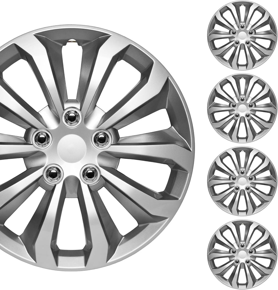 Hubcaps Wheel Covers for Cars Premium Silver and Gunmetal Hubcaps 16" Wheel Rim Cover Replacement Snap on Hubcaps for Toyota Camry Corolla Style Automotive (4-Pack)