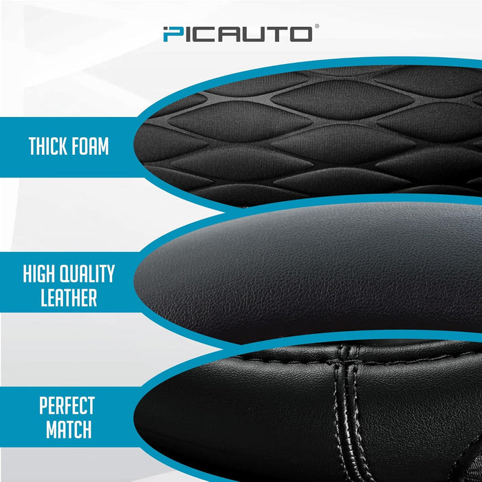Steering Wheel Cover, Black Thick Rhombic Foam and Premium Leather, Universal 14.5-15.5 Inch Breathable Anti-Slip Steering Wheels Accessories for Men & Women