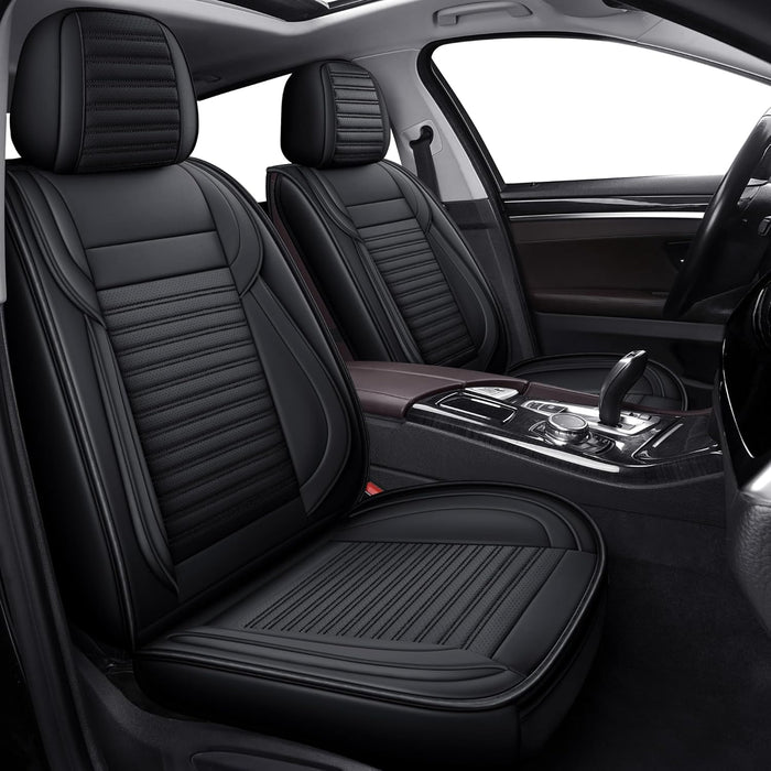 Front Car Seat Covers, Faux Nappa Leather, Airbag Compatible and Waterproof Protectors for Sedans Suvs, Breathable Anti-Slip Interior for Commuters and Rideshare, Black