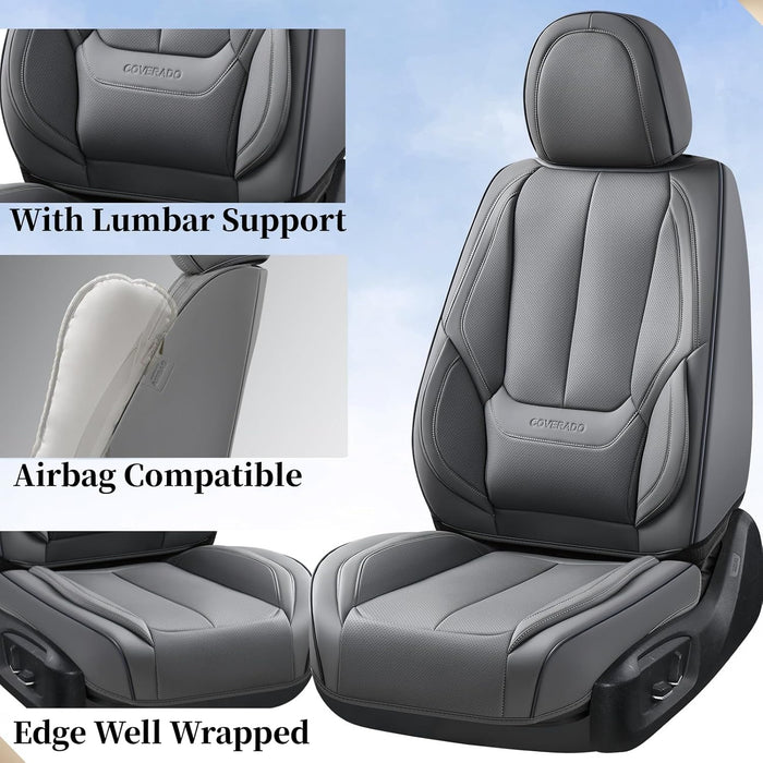Car Seat Covers Full Set, Seat Covers for Cars, Gray Car Seat Protector Waterproof, Nappa Leather Car Seat Cushion, Car Seat Covers Front Seats and Back Fit for Most Cars