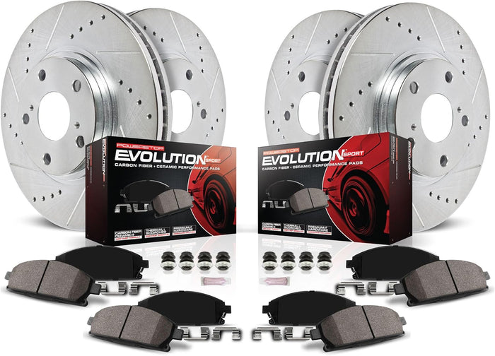 Front and Rear Brake Kit for Chrysler Aspen 2007-09 |Dodge Durango 2007-09 |Ram 1500 2006-10 |Ram 1500 2011-18 - Drilled and Slotted Disc Rotors with Ceramic Brake Pads Replacement, K2164
