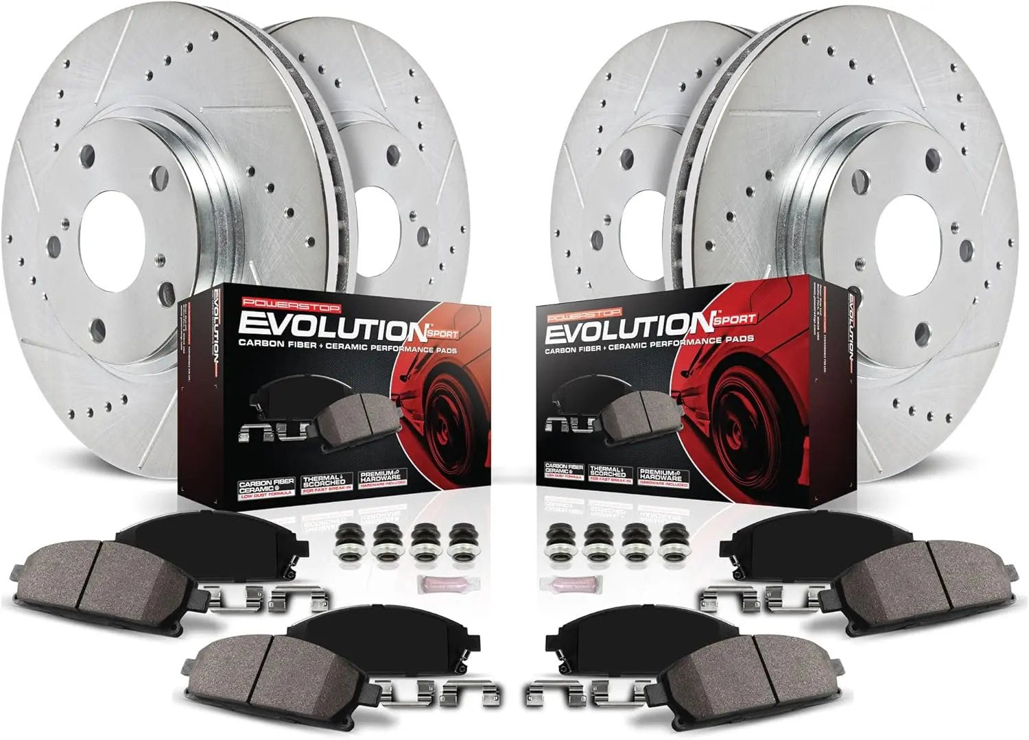 Front and Rear Brake Kit for Chrysler Aspen 2007-09 |Dodge Durango 2007-09 |Ram 1500 2006-10 |Ram 1500 2011-18 - Drilled and Slotted Disc Rotors with Ceramic Brake Pads Replacement, K2164
