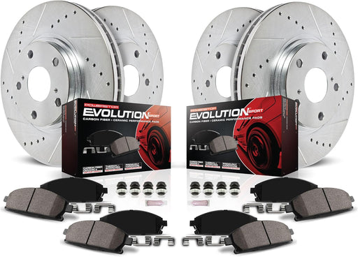 Front and Rear Brake Kit for Chrysler Aspen 2007-09 |Dodge Durango 2007-09 |Ram 1500 2006-10 |Ram 1500 2011-18 - Drilled and Slotted Disc Rotors with Ceramic Brake Pads Replacement, K2164