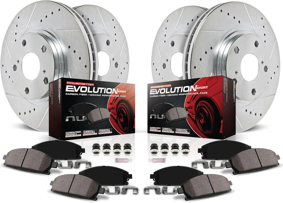 Front and Rear Brake Kit for Chrysler Aspen 2007-09 |Dodge Durango 2007-09 |Ram 1500 2006-10 |Ram 1500 2011-18 - Drilled and Slotted Disc Rotors with Ceramic Brake Pads Replacement, K2164