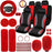 43 Pcs Car Seat Cover Full Set for Women Christmas Fuzzy Car Accessories Fluffy Steering Wheel Cover Front Rear & Belt Handbrake Shift Accessory for Winter (Rose Red)