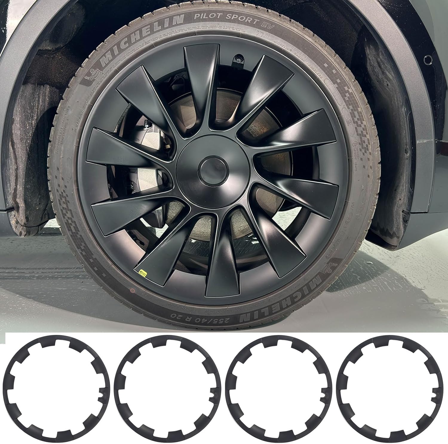 For Tesla Model Y 20 Inch Wheel Rim Protector Hubcaps Induction Wheels Rim Cover Tire Trim Rings Matte Black 4Pcs Model Y Accessories