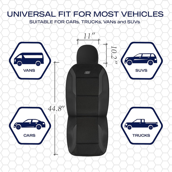 Skechers Memory Foam Seat Covers, Air Cool Mesh Thick Car Seat Covers, Car Seat Covers Front Seats Airbag Compatible, Universal Automotive Comfort for Most Cars, Vans, Trucks, Suv,Black