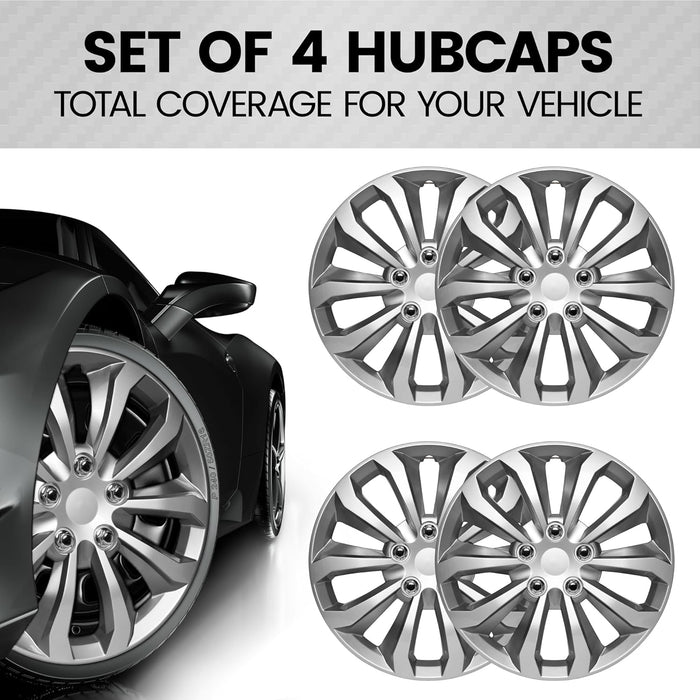 Hubcaps Wheel Covers for Cars Premium Silver and Gunmetal Hubcaps 16" Wheel Rim Cover Replacement Snap on Hubcaps for Toyota Camry Corolla Style Automotive (4-Pack)