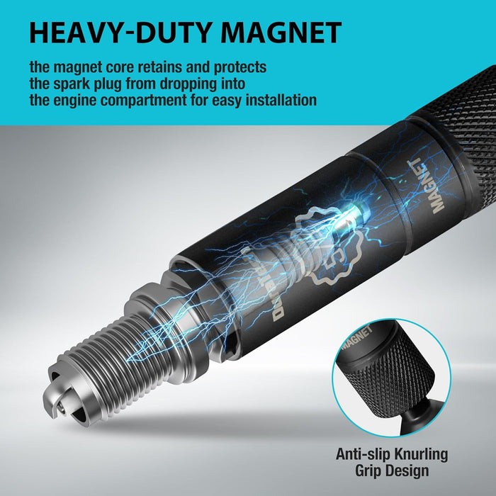5/8" Swivel Magnetic Spark Plug Socket, 1MM Thin Wall Spark Plugs Socket with 12-Point, Enhanced Magnetic Head & Manganese Phosphate Coating, 3/8" Drive X 6" Total Length, Cr-V Steel Made