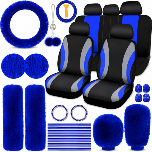 Car Interior & Seat Decorative Accessories, Car Interior Accessory, Universal Plush Steering Wheel Protective Cover Kit, Car Interior Seat Set for Women & Men, Cute Car Accessories, Girly Car Interior Sets, Seat Covers