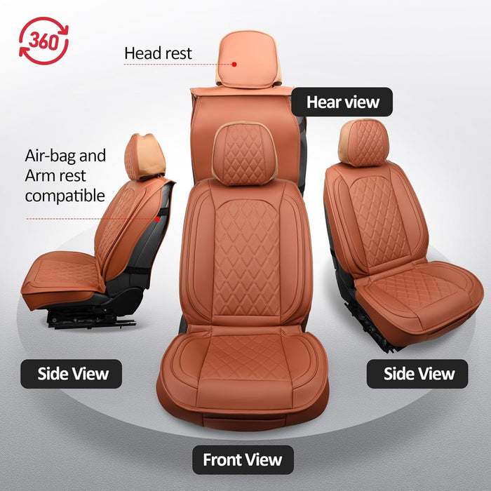 Premium Waterproof Nappa Leather Car Seat Covers Full Set – Universal Fit Seat Covers for Cars, SUVs & Trucks – 5 Seat Automotive Interior Protector, Brown
