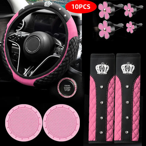 10Pcs Universal Luxury Car Steering Wheel Cover, Shoulder Protector with Daisy Vent Clips - Value-Added Combo Set, Non-Slip Breathable All-Season Interior Decor Gift for Most, Steering Wheel Cover, Steering Wheel Cover for Car