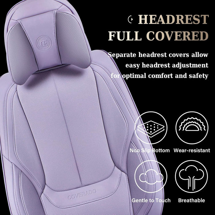Universal Seat Covers Full Set, 5 Seats Universal Seat Covers for Cars, Waterproof NAPPA Leather Car Seat Covers with Head Pillow, Auto Protectors Fit for Most Sedans SUV Pick-Up Truck-Purple