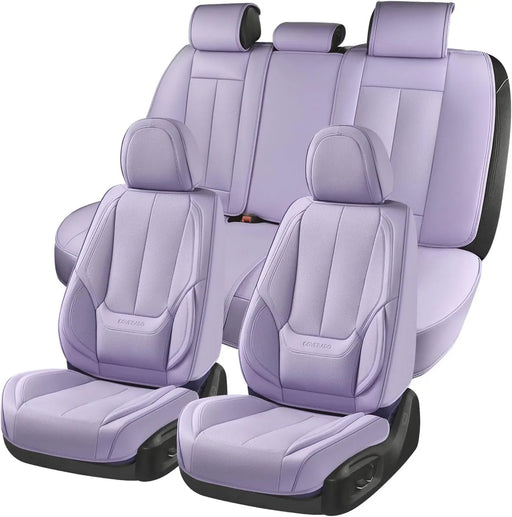 Universal Purple Leather Car Seat Covers Full Set - Waterproof Car Seat Protector Cushion for Front & Back Seats, Fits Most Auto Cars Truck SUV