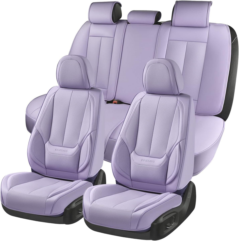 Universal Purple Leather Car Seat Covers Full Set - Waterproof Car Seat Protector Cushion for Front & Back Seats, Fits Most Auto Cars Truck SUV