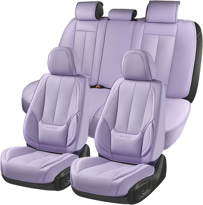Universal Purple Leather Car Seat Covers Full Set - Waterproof Car Seat Protector Cushion for Front & Back Seats, Fits Most Auto Cars Truck SUV