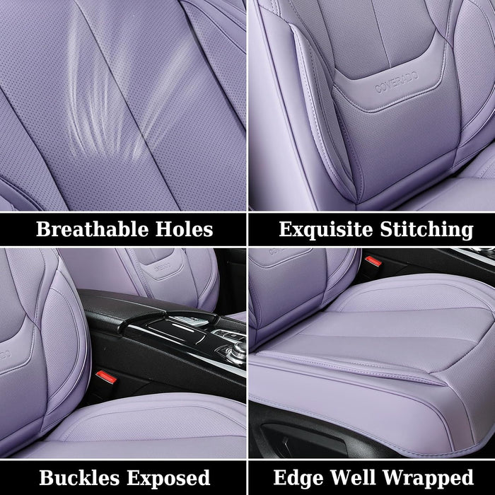 Universal Seat Covers Full Set, 5 Seats Universal Seat Covers for Cars, Waterproof NAPPA Leather Car Seat Covers with Head Pillow, Auto Protectors Fit for Most Sedans SUV Pick-Up Truck-Purple