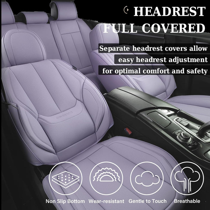 Universal Purple Leather Car Seat Covers Full Set - Waterproof Car Seat Protector Cushion for Front & Back Seats, Fits Most Auto Cars Truck SUV